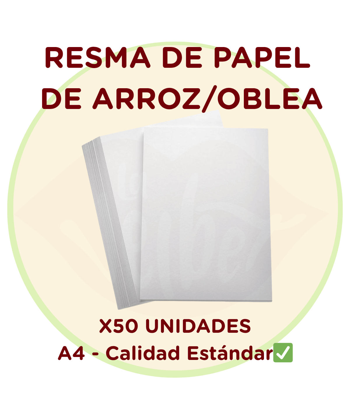 Papel de Arroz Comestible Estándar - 50 Hojas A4 0.4mm - Para Impresoras de Tinta Comestible