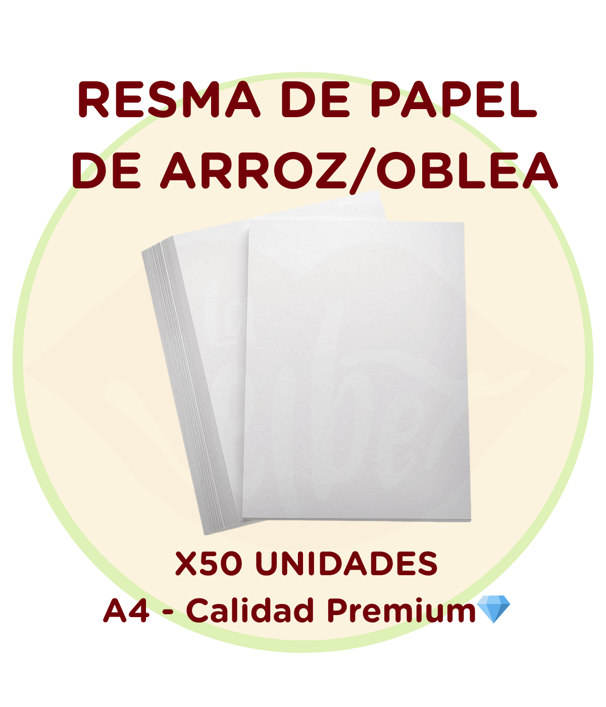 Papel Oblea Premium Comestible A4 - 50 Hojas - 0.6mm Grosor - Color Blanco Brillante - Para Impresoras de Tinta Comestible