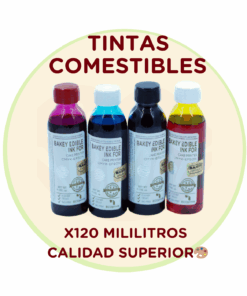 Tintas Comestibles Bakey YMCK - 4 Botellas 120ml para Impresoras Epson L - Alta Pigmentación - Certificadas FDA y Kosher